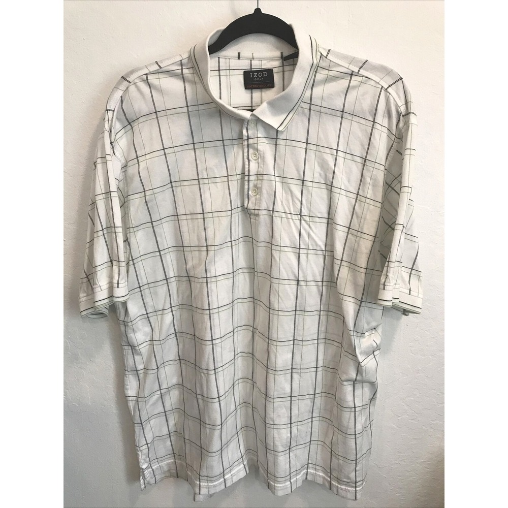 Izod Golf Mens Polo Shirt Cotton Cool-FX White Striped Short Sleeve XL